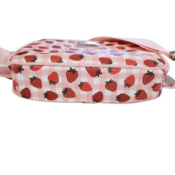 Madden Girl Camera Crossbody Pink White Red Strawberry Print Coin Purse NWT - Picture 6 of 10